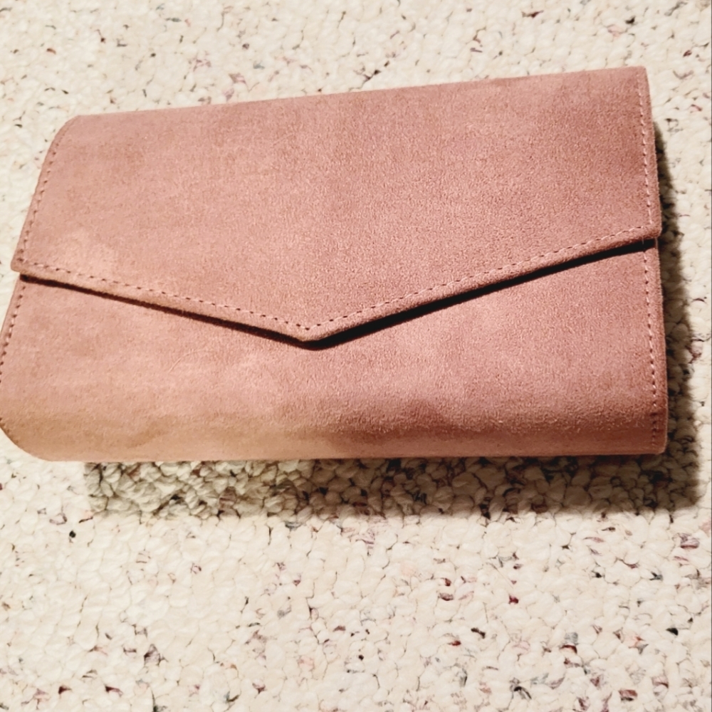 Party Clutch Purse in Pink Suede GORGEOUS Gold Chain NEW